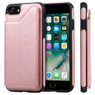 For iPhone 7 / 8 Shockproof Calf Texture Protective Case with Holder & Card Slots & Frame(Rose Gold)
