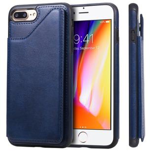 For iPhone 7 Plus / 8 Plus Shockproof Calf Texture Protective Case with Holder & Card Slots & Frame(Blue)