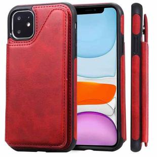 For iPhone 11 Shockproof Calf Texture Protective Case with Holder & Card Slots & Frame(Red)