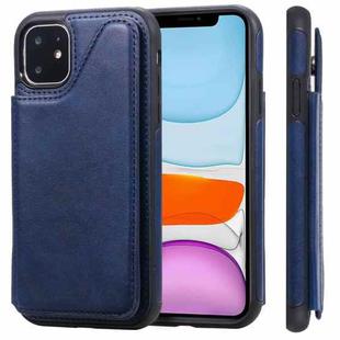 For iPhone 11 Shockproof Calf Texture Protective Case with Holder & Card Slots & Frame(Blue)