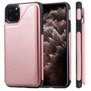 For iPhone 11 Pro Max Shockproof Calf Texture Protective Case with Holder & Card Slots & Frame(Rose Gold)