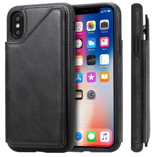 For iPhone X Shockproof Calf Texture Protective Case with Holder & Card Slots & Frame(Black)
