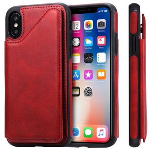 For iPhone X Shockproof Calf Texture Protective Case with Holder & Card Slots & Frame(Red)