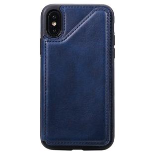 For iPhone X Shockproof Calf Texture Protective Case with Holder & Card Slots & Frame(Blue)