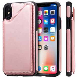 For iPhone X Shockproof Calf Texture Protective Case with Holder & Card Slots & Frame(Rose Gold)