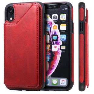 For iPhone XR Shockproof Calf Texture Protective Case with Holder & Card Slots & Frame(Red)