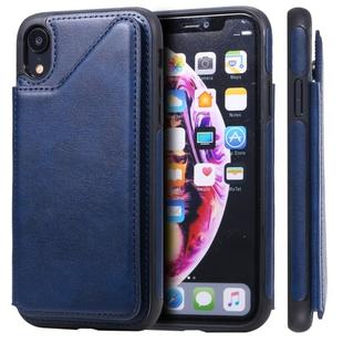 For iPhone XR Shockproof Calf Texture Protective Case with Holder & Card Slots & Frame(Blue)