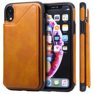 For iPhone XR Shockproof Calf Texture Protective Case with Holder & Card Slots & Frame(Brown)