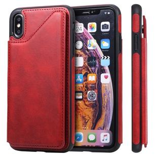 For iPhone XS Max Shockproof Calf Texture Protective Case with Holder & Card Slots & Frame(Red)