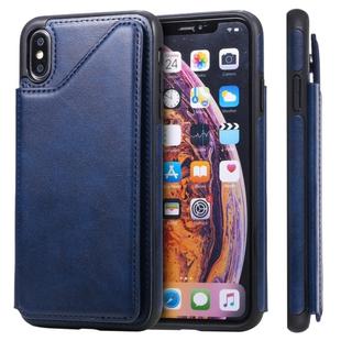 For iPhone XS Max Shockproof Calf Texture Protective Case with Holder & Card Slots & Frame(Blue)