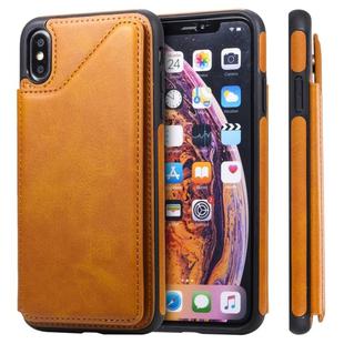 For iPhone XS Max Shockproof Calf Texture Protective Case with Holder & Card Slots & Frame(Brown)