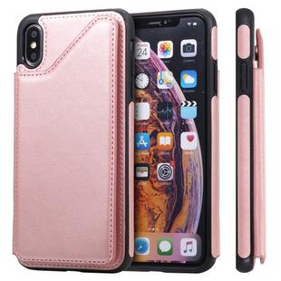For iPhone XS Max Shockproof Calf Texture Protective Case with Holder & Card Slots & Frame(Rose Gold)