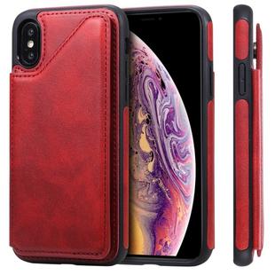 For iPhone XS Shockproof Calf Texture Protective Case with Holder & Card Slots & Frame(Red)