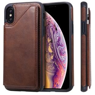 For iPhone XS Shockproof Calf Texture Protective Case with Holder & Card Slots & Frame(Coffee)