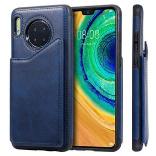 For Huawei Mate 30 Shockproof Calf Texture Protective Case with Holder & Card Slots & Frame(Blue)