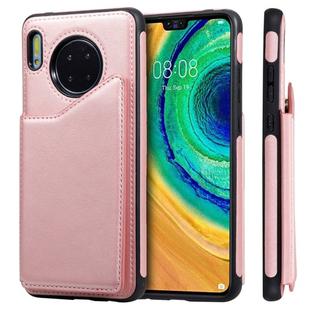 For Huawei Mate 30 Shockproof Calf Texture Protective Case with Holder & Card Slots & Frame(Rose Gold)