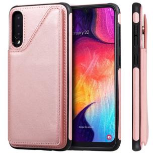 For Galaxy A50 Shockproof Calf Texture Protective Case with Holder & Card Slots & Frame(Rose Gold)