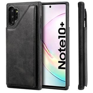 For Galaxy Note 10+ Shockproof Calf Texture Protective Case with Holder & Card Slots & Frame(Black)