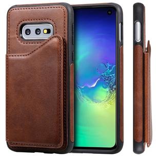 For Galaxy S10e Shockproof Calf Texture Protective Case with Holder & Card Slots & Frame(Coffee)