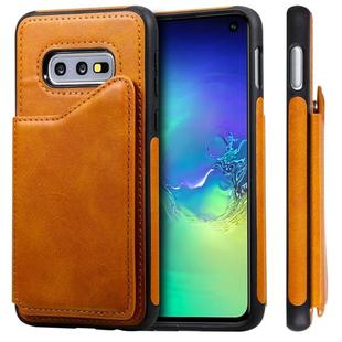 For Galaxy S10e Shockproof Calf Texture Protective Case with Holder & Card Slots & Frame(Brown)