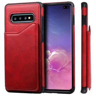 For Galaxy S10+ Shockproof Calf Texture Protective Case with Holder & Card Slots & Frame(Red)