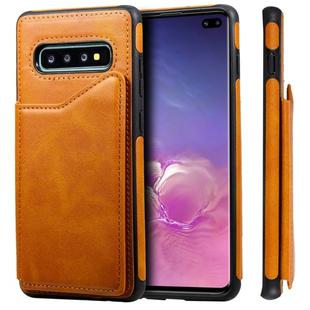 For Galaxy S10+ Shockproof Calf Texture Protective Case with Holder & Card Slots & Frame(Brown)