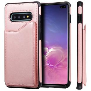 For Galaxy S10+ Shockproof Calf Texture Protective Case with Holder & Card Slots & Frame(Rose Gold)