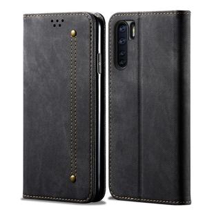 For OPPO A91 / F15 / Reno 3 Denim Texture Casual Style Horizontal Flip Leather Case with Holder & Card Slots & Wallet(Black)