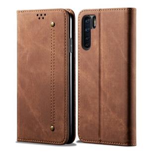 For OPPO A91 / F15 / Reno 3 Denim Texture Casual Style Horizontal Flip Leather Case with Holder & Card Slots & Wallet(Brown)