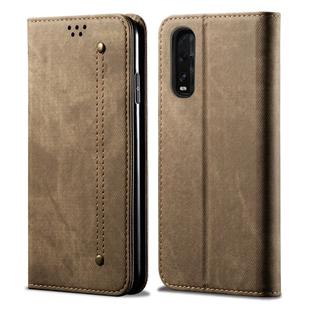 For OPPO Find X2 Denim Texture Casual Style Horizontal Flip Leather Case with Holder & Card Slots & Wallet(Khaki)