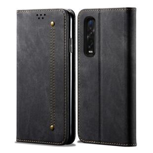 For OPPO Find X2 Pro Denim Texture Casual Style Horizontal Flip Leather Case with Holder & Card Slots & Wallet(Black)