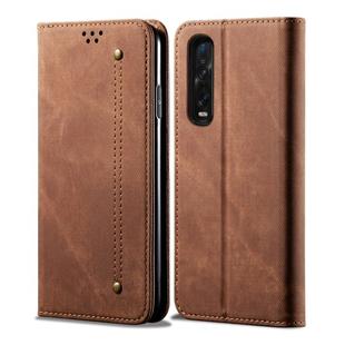 For OPPO Find X2 Pro Denim Texture Casual Style Horizontal Flip Leather Case with Holder & Card Slots & Wallet(Brown)