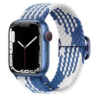 Buckle Nylon Braided Watch Band for Apple Watch Ultra 49mm&Watch Ultra 2 49mm / Series 9&8&7 45mm / SE 3&SE 2&6&SE&5&4 44mm / 3&2&1 42mm(Blue White)