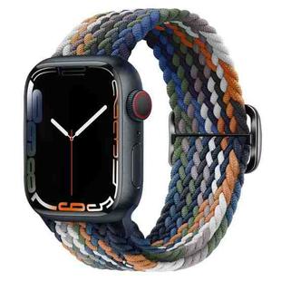 Buckle Nylon Braided Watch Band for Apple Watch Ultra 49mm&Watch Ultra 2 49mm / Series 9&8&7 45mm / SE 3&SE 2&6&SE&5&4 44mm / 3&2&1 42mm(Denim Rainbow)