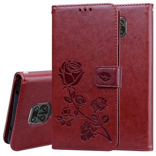 For Xiaomi Redmi Note 9 Pro Rose Embossed Horizontal Flip PU Leather Case with Holder & Card Slots & Wallet(Brown)