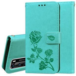 For Huawei P40 Rose Embossed Horizontal Flip PU Leather Case with Holder & Card Slots & Wallet(Green)