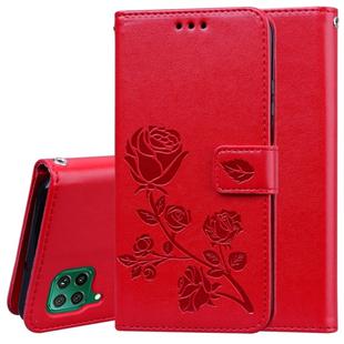 For Huawei P40 Lite Rose Embossed Horizontal Flip PU Leather Case with Holder & Card Slots & Wallet(Red)