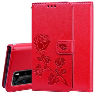 For Huawei P40 Pro Rose Embossed Horizontal Flip PU Leather Case with Holder & Card Slots & Wallet(Red)