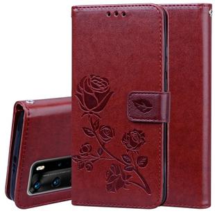 For Huawei P40 Pro Rose Embossed Horizontal Flip PU Leather Case with Holder & Card Slots & Wallet(Brown)