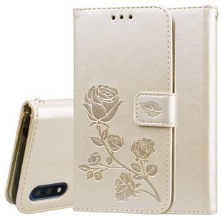 For Galaxy A01 Rose Embossed Horizontal Flip PU Leather Case with Holder & Card Slots & Wallet(Gold)