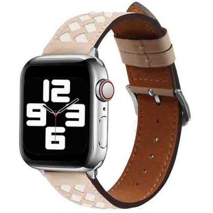 Braided Genuine Leather Watch Band for Apple Watch Ultra 49mm / Series 8&7 45mm / SE 2&6&SE&5&4 44mm / 3&2&1 42mm(Apricot+Beige)