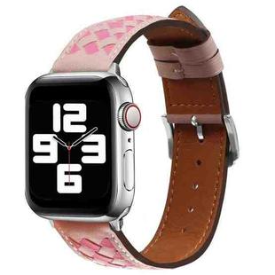 Braided Genuine Leather Watch Band for Apple Watch Series 8&7 41mm / SE 2&6&SE&5&4 40mm / 3&2&1 38mm(Pink+Rose Red)