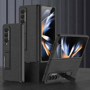 For Samsung Galaxy Z Fold4 GKK Ultra-thin Plain Leather Full Phone Case with Stand(Carbon Fiber Texture)