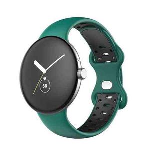 For Google Pixel Watch Two-Color Silicone Watch Band Man(Black Dark Green)