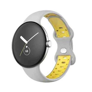 For Google Pixel Watch Two-Color Silicone Watch Band Women(Grey Yellow)