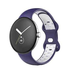 For Google Pixel Watch Two-Color Silicone Watch Band Women(Blue White)