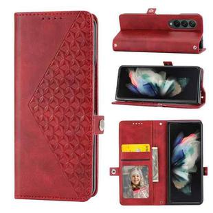 For Samsung Galaxy Z Fold3 5G Cubic Grid Calf Texture Leather Phone Case(Red)