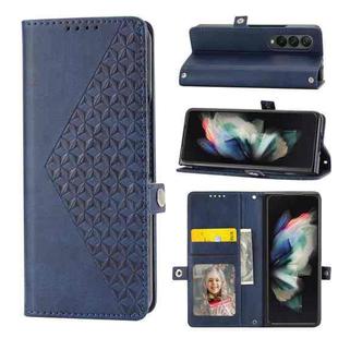 For Samsung Galaxy Z Fold3 5G Cubic Grid Calf Texture Leather Phone Case(Blue)