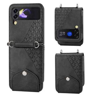 For Samsung Galaxy Z Flip4 Cubic Grid Calf Texture Leather Phone Case(Black)