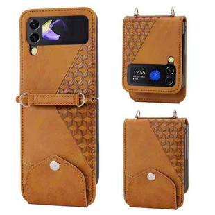 For Samsung Galaxy Z Flip4 Cubic Grid Calf Texture Leather Phone Case(Yellow)